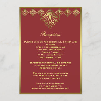 Red and Gold Framed Ornamental Wedding Reception Enclosure Card