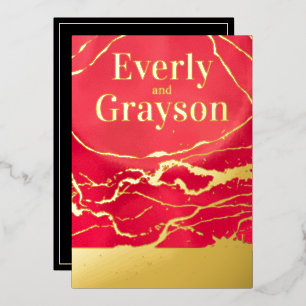 Red and Gold Galaxy Marble Gold Wedding Foil Invitation