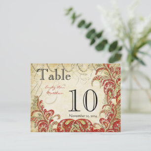 Red and Gold Gatsby Paisley Peacock Table Number