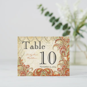 Red and Gold Gatsby Paisley Peacock Table Number