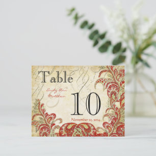 Red and Gold Gatsby Paisley Peacock Table Number