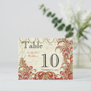 Red and Gold Gatsby Paisley Peacock Table Number