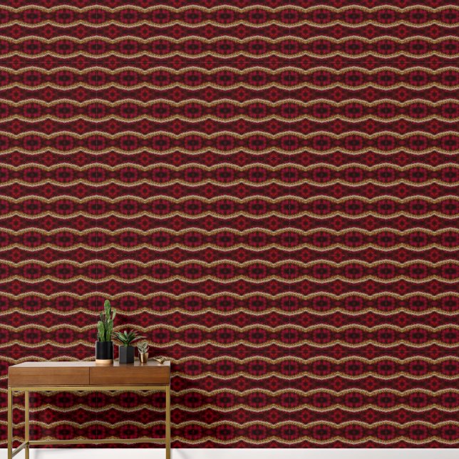Red and gold geometric pattern small wallpaper  (Hallway)