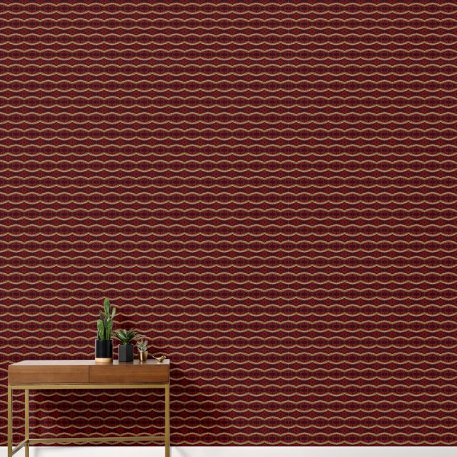 Red and gold geometric pattern tiny wallpaper  (Hallway)