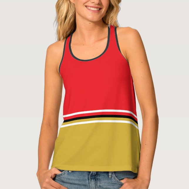 Red and Gold Geometric Stripes Tank Top (Front)