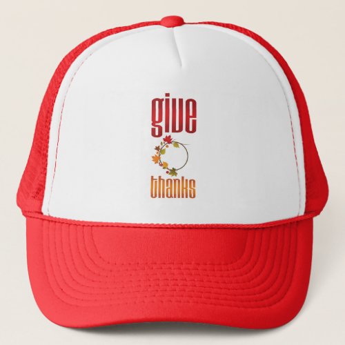 Red and Gold Give Thanks Typography Gratitude Trucker Hat