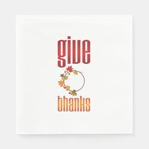 Red and Gold Give Thanks Wreath Typography Napkins