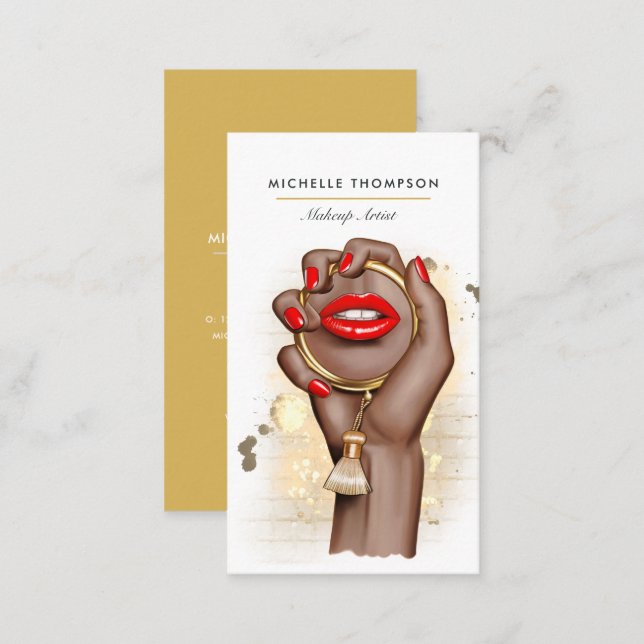 Red and Gold Glam Chic Beauty Industry QR Code Business Card (Front/Back)