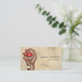 Red and Gold Glam Chic Makeup Artist Business Card (Standing Front)