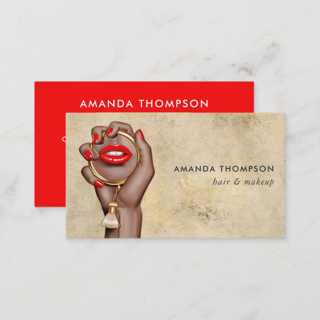 Red and Gold Glam Chic Makeup Artist Business Card (Front/Back)