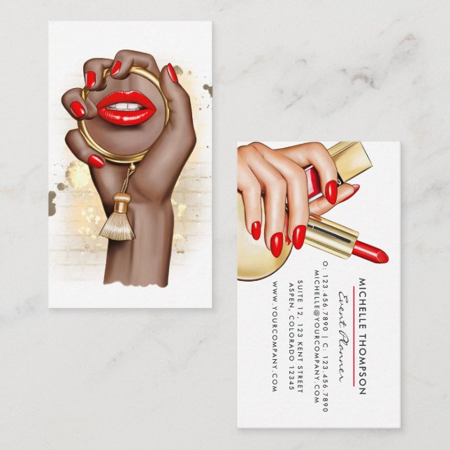 Red and Gold Glam Chic Makeup Artist Business Card (Front/Back)