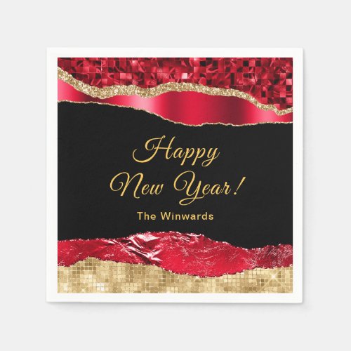 Red and Gold Glam Tears Happy New Year Napkins