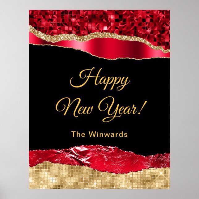 Red and Gold Glam Tears Happy New Year Poster (Front)