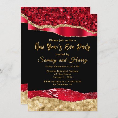 Red and Gold Glam Tears New Years Eve Party Invitation