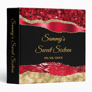 Red and Gold Glam Tears Sweet Sixteen 3 Ring Binder