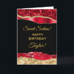 Red and Gold Glam Tears Sweet Sixteen Card<br><div class="desc">This elegant and glamorous sweet sixteen birthday card can be personalized with a name or title such as daughter, granddaughter, niece, friend etc. The design features red and gold faux glitter glam tears on a black background. The text combines handwritten script and modern sans serif fonts for a classy and...</div>