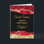 Red and Gold Glam Tears Sweet Sixteen Card<br><div class="desc">This elegant and glamorous sweet sixteen birthday card can be personalized with a name or title such as daughter, granddaughter, niece, friend etc. The design features red and gold faux glitter glam tears on a black background. The text combines handwritten script and modern sans serif fonts for a classy and...</div>