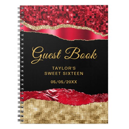 Red and Gold Glam Tears Sweet Sixteen Guest Book