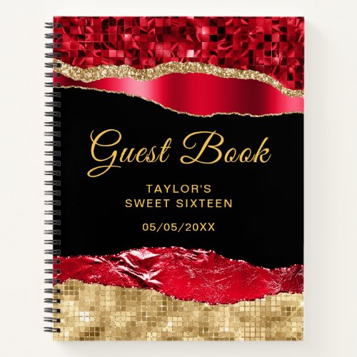 Red and Gold Glam Tears Sweet Sixteen Guest Book