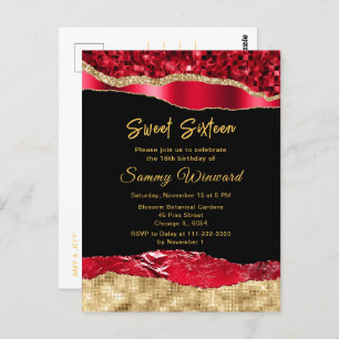Red and Gold Glam Tears Sweet Sixteen Postcard