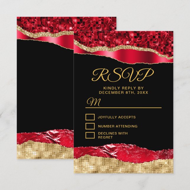 Red and Gold Glam Tears Sweet Sixteen RSVP Card (Front/Back)