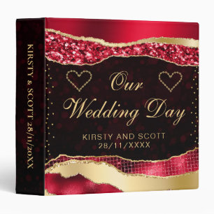 Red and Gold Glam Tears Wedding Photo Album 3 Ring Binder