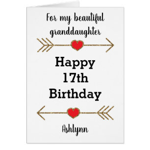Red and Gold Glitter 17th Birthday Granddaughter Cards