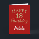 Red and Gold Glitter 18th Birthday Card<br><div class="desc">Red and Gold Glitter 18th Birthday Card with personalized name. For further customization,  please click the "Customize it" button and use our design tool to modify this template.</div>