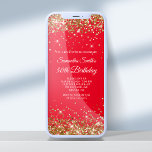 Red and Gold Glitter 50th Birthday Invitation<br><div class="desc">A glamorous 50th birthday invitation for her for print or digital download. Faux shiny gold glitter with sparkles against a solid color bright red background. Customize the calligraphy and font styles, color and size as needed to create your own invite for her glamorous milestone celebration. All the sparkly and glitter...</div>