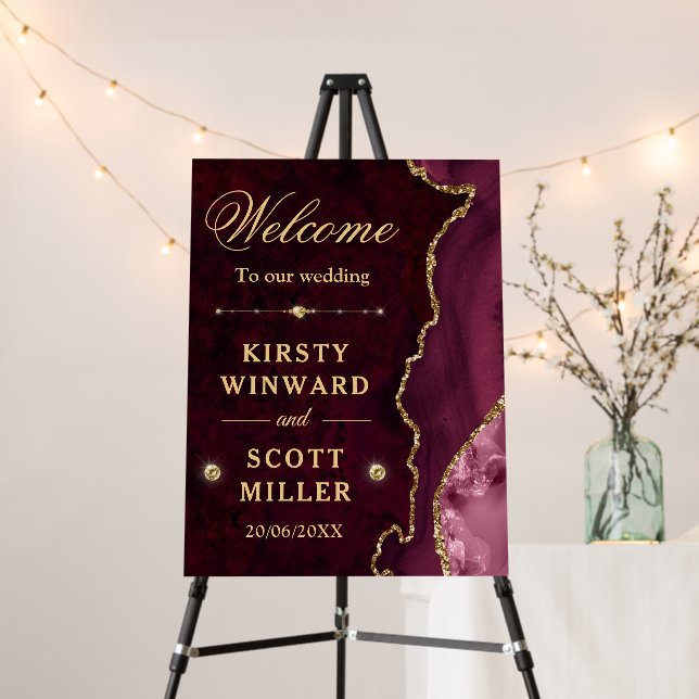 Red and Gold Glitter Agate and marble Wedding Foam Board (In Situ (Stand))