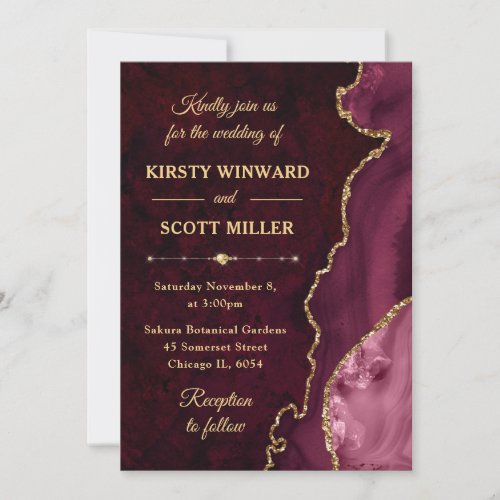 Red and Gold Glitter Agate and marble Wedding Invitation