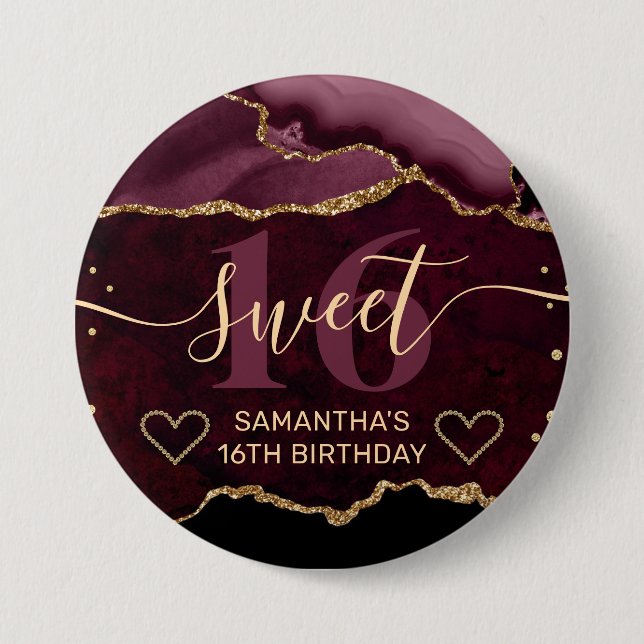 Red and Gold Glitter Agate Marble Sweet 16  Button (Front)