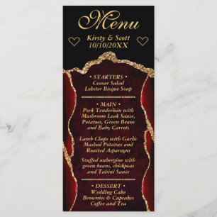 Red and Gold Glitter Agate Marble Wedding Menu