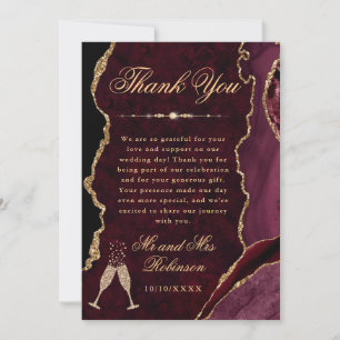 Red and Gold Glitter Agate & Marble Wedding Thank You Card