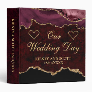 Red and Gold Glitter Agate Wedding Photo Album 3 Ring Binder