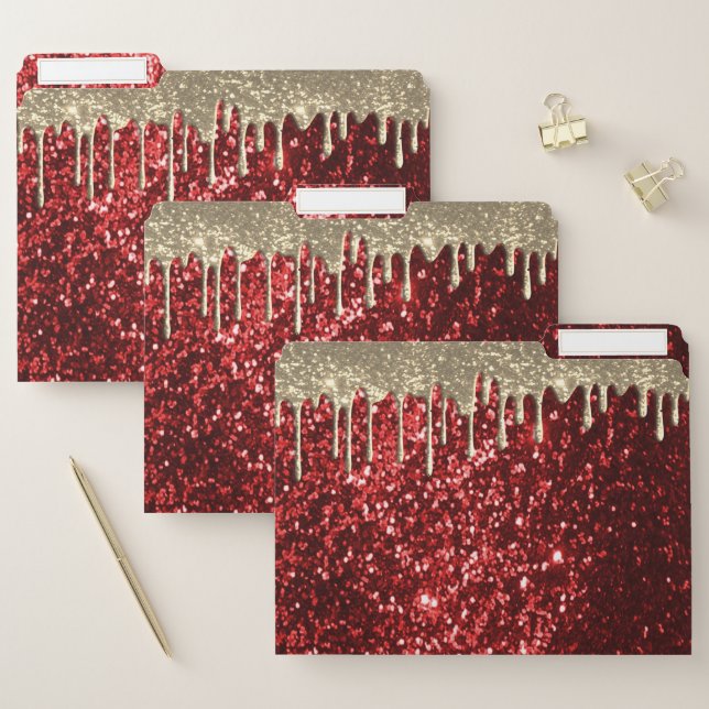 Red and Gold Glitter Drip File Folder (Set)