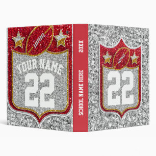 Red and Gold Glitter Football Jersey Number Name 3 Ring Binder
