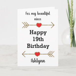 Red and Gold Glitter Happy 19th Birthday Niece Card