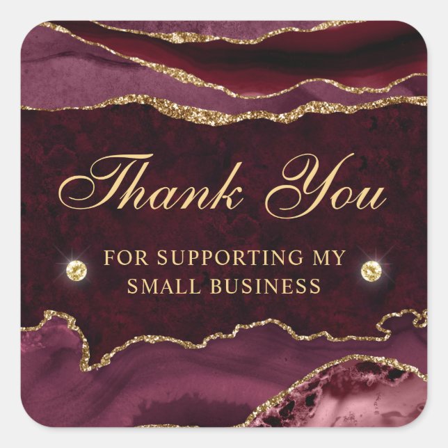 Red and Gold Glitter Marble Agate Small Business Square Sticker (Front)