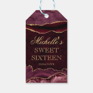 Red and Gold Glitter Marble Agate Sweet 16 Gift Tags