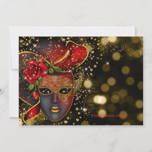 Red and Gold Glitter Masquerade Party Invitation | Zazzle