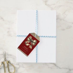 Red and Gold Glittered Bow Christmas Gift Tags