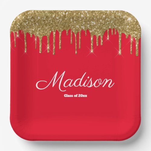 Red and Gold Grad Graduation Party Class of 2024 Paper Plates