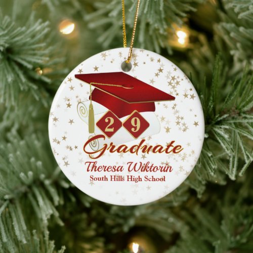 Red and Gold Graduate Ceramic Ornament