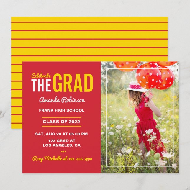 Red and Gold Graduation Party Invitation (Front/Back)