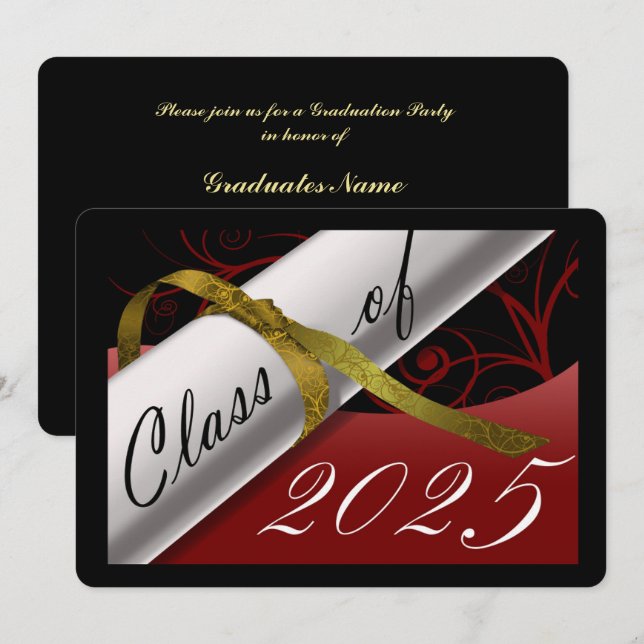 Red and Gold Graduation Party Invitation (Front/Back)