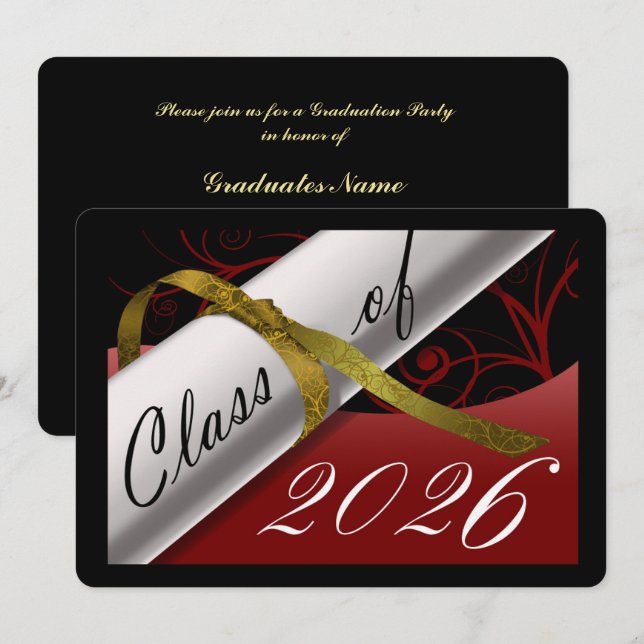 Red and Gold Graduation Party Invitation (Front/Back)