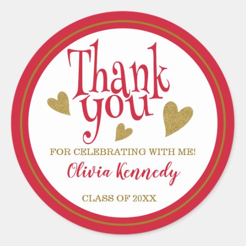 Red And Gold Graduation Party Thank You Favor   Classic Round Sticker