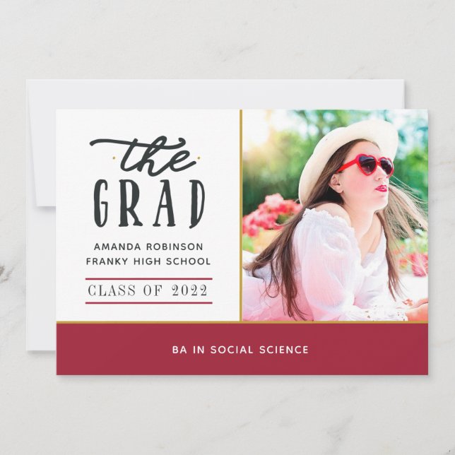 Red and Gold Graduation Photo Announcement (Front)