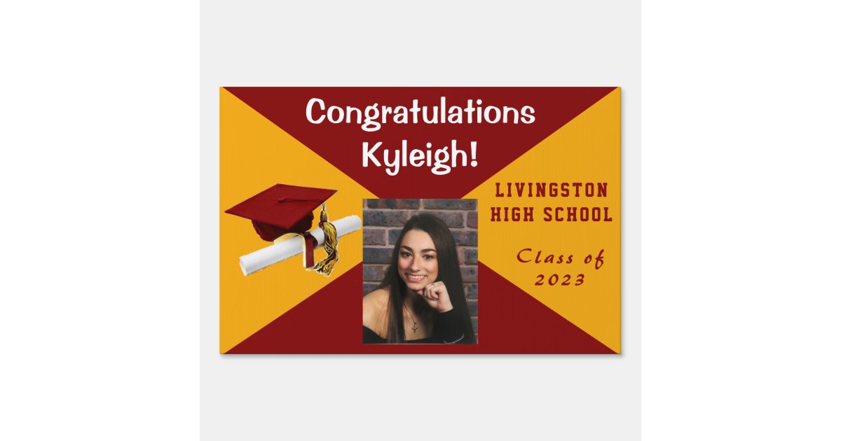 Red and Gold Graduation Photo Lawn Sign | Zazzle